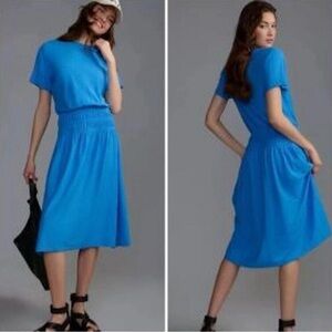 Bright Blue Short Sleeve Midi Dress